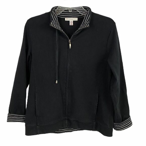 JM Collection Navy Blue Stripe aAccent Zip Jacket Size PM - Picture 3 of 7